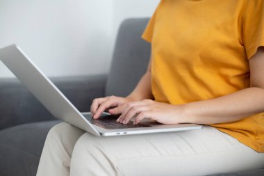 Person are using laptops, working or studying online at home. businessman using laptop work outside the office