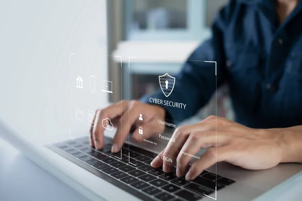 Cybersecurity and data privacy protection concept, padlock icon. And Internet network security technology, business people touch personal data protection with virtual screen interface.