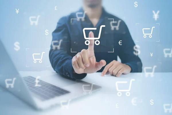Businessman Using Computer Touch Virtual Screen Online Shopping Online Payment — Foto Stock