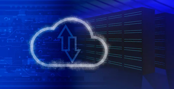 Ikony Chmury Obliczeniowej Technologii Tłem Serwerowni Koncepcja Usługi Przechowywania Chmurze — Zdjęcie stockowe