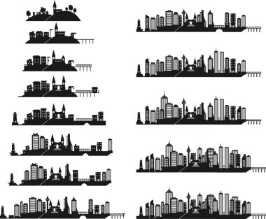 siyah şehir Icons set