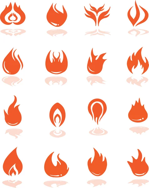 Ilustrace sady ikon plamen ohně — Stockový vektor
