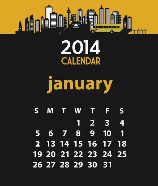 Illustration of 2014 calendar January — Stock Vector