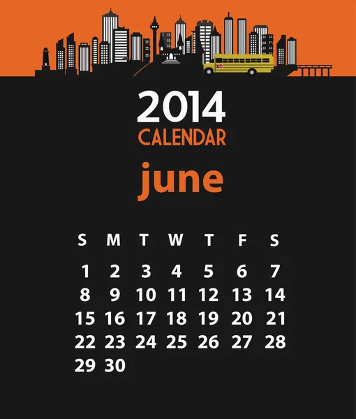 Illustration du calendrier 2014 Juin — Image vectorielle
