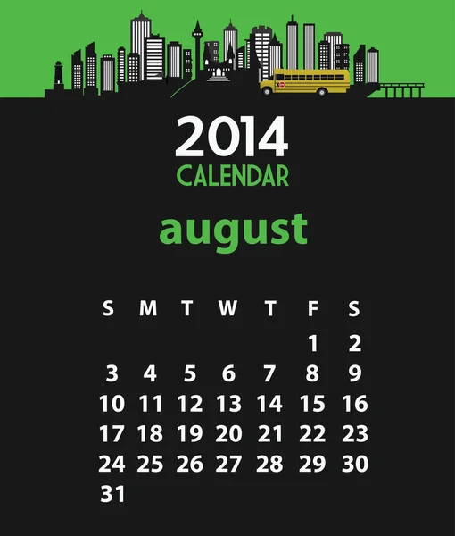 Illustration of 2014 calendar August — Stock Vector