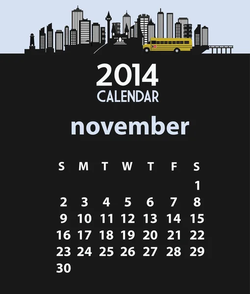 Ilustración del calendario 2014 Noviembre — Archivo Imágenes Vectoriales