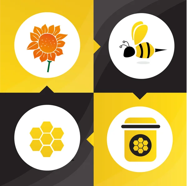 Illustration d'abeilles, de fleurs et de miel — Image vectorielle