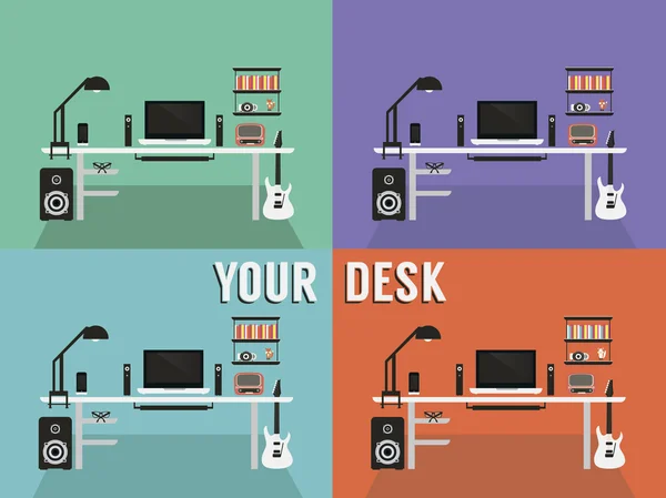 La tua scrivania Icone a colori — Vettoriale Stock