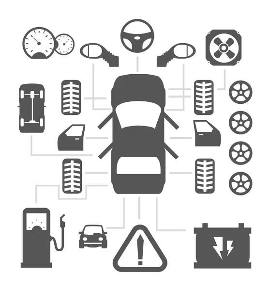 Auto onderdelen pictogrammen — Stockvector