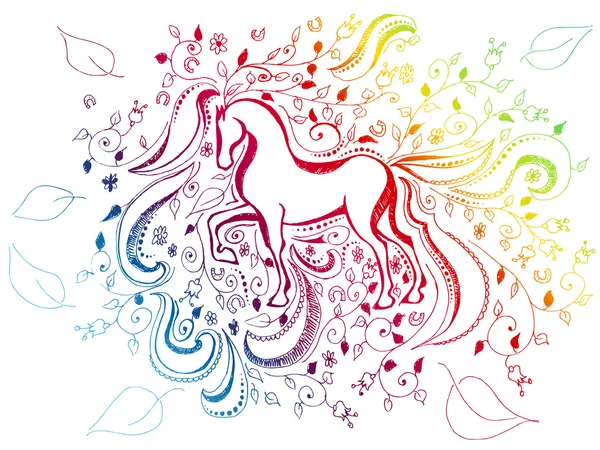 Abstract floral sketchy doodle horse background — Stock Vector