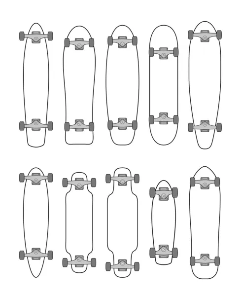 Verzameling skateboards en longboards — Stockvector