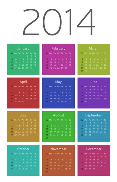 近代的なカラフルなシンプルな 2014年カレンダー — ストックベクタ