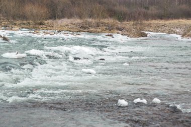 Soğuk bir kış gününde buzla dolu akıntılar.