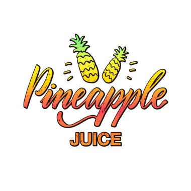 Ürün tasarımı, afiş, poster, paket, reklam ve menü için ananas suyu harflerinin vektör çizimi. Web tasarımı veya yazdırma için izole edilmiş el yazısı ifadesi