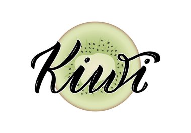 Ürün tasarımı, afiş, poster, paket, reklam ve kıyafetler için kivi harflerinin vektör çizimi. Web tasarımı ya da yazdırma için el yazısıyla yazılmış izole bir kelime