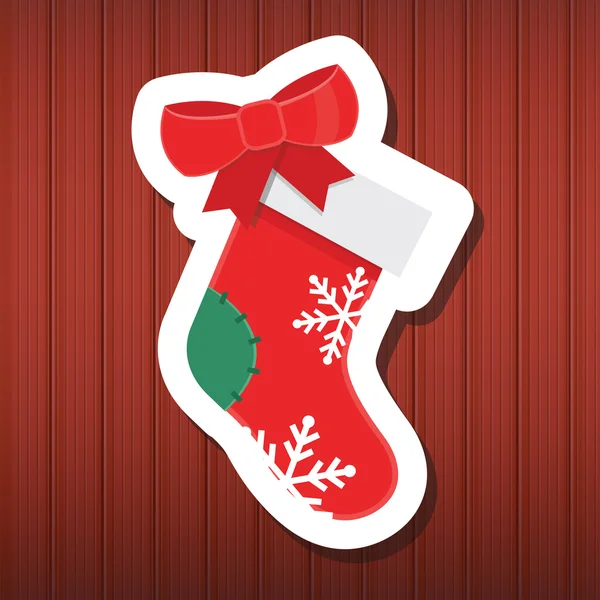 Vector Red Christmas Stocking on Wooden Background — Stock Vector