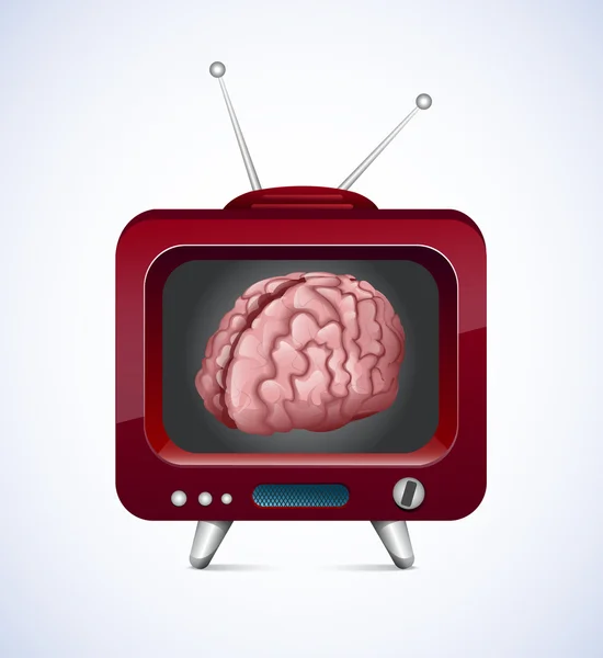 Old TV With Brain Inside — Stock Vector