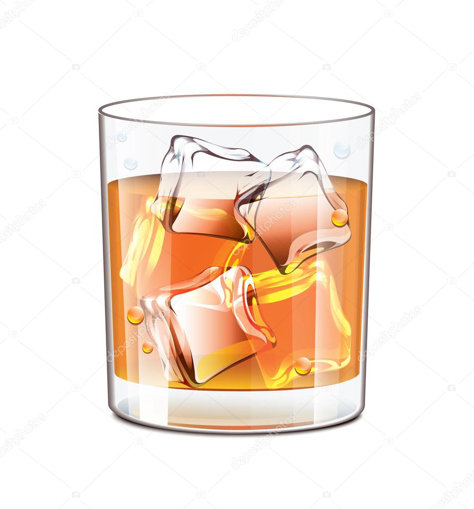 Realistic glass with bourbon and ice cubes Vector Image