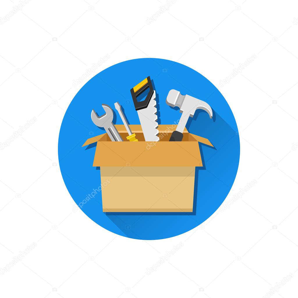 Vector Carton Box with Working Tools Icon