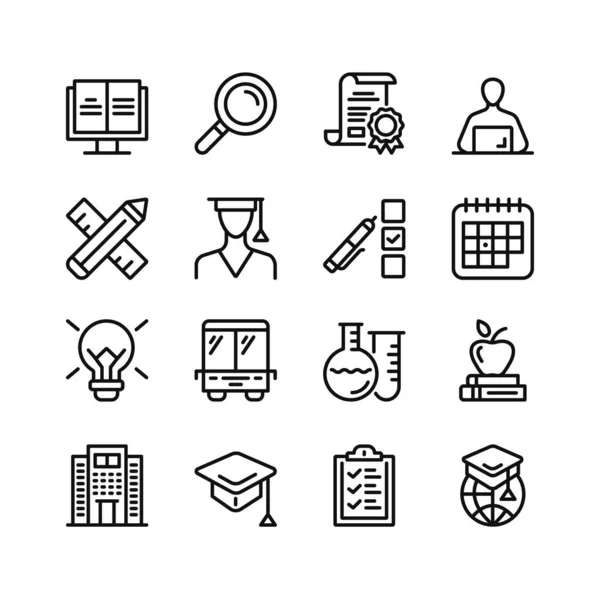 Ikony Školství Sada Obrysových Symbolů Jednoduché Grafické Prvky Kolekce Černých — Stockový vektor