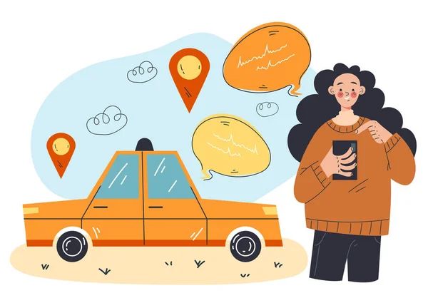 Taxi Mobile App Order Kota Urban Online Service Concept Ilustrasi - Stok Vektor
