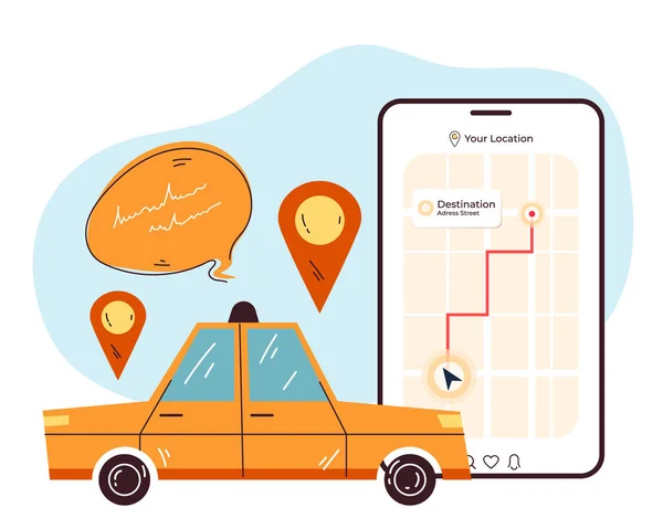 Taxi Aplicación Móvil Para Ciudad Urbana Concepto Servicio Línea Dibujos — Vector de stock