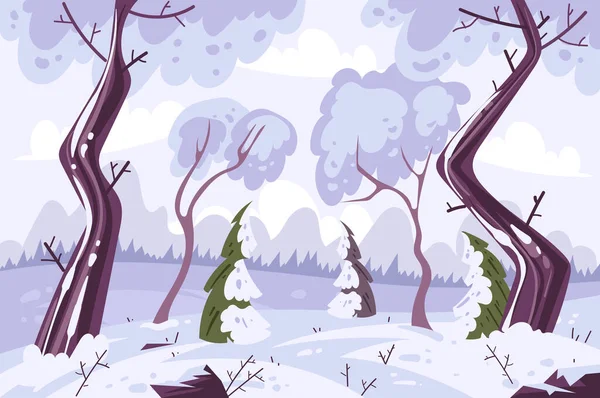 Winter Bos Landschap Natuur Cartoon Hand Getekend Illustratie — Stockvector