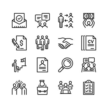 İş çizgisi simgeleri. Taslak semboller seti, basit grafik elementler, modern doğrusal stil siyah piktogram koleksiyonu. Vektör satırı simgeleri ayarlandı