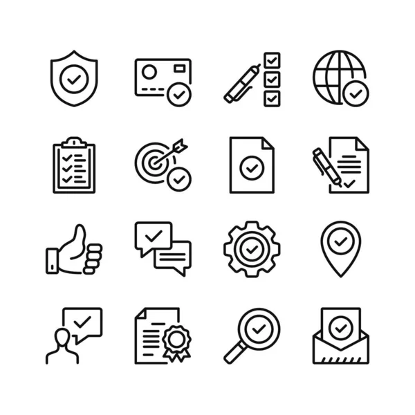 Iconos Línea Control Calidad Conjunto Símbolos Contorno Elementos Gráficos Simples — Archivo Imágenes Vectoriales