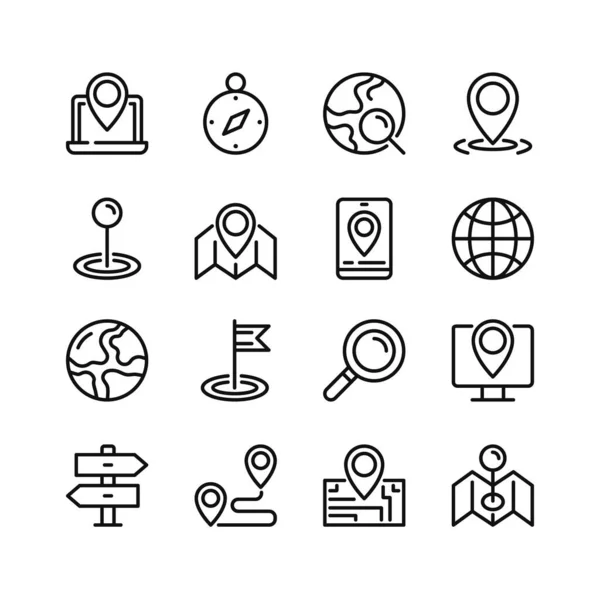 Iconen Van Kaartlijn Set Van Outline Symbolen Eenvoudige Grafische Elementen — Stockvector
