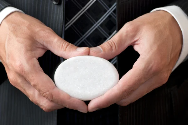 Businessman Offers Concept Stone — Stock Photo, Image