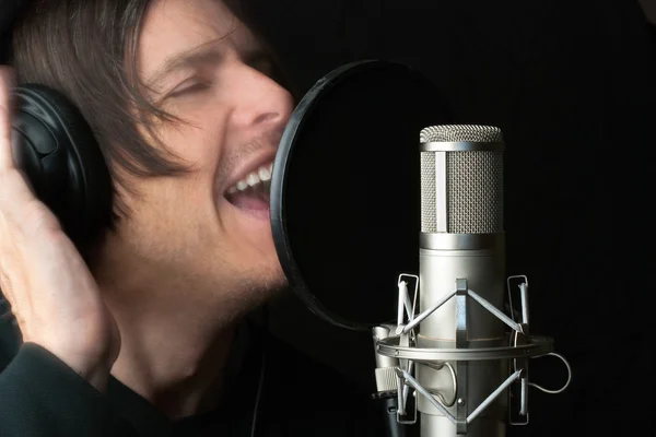 Man Records Vocals In Studio — Stock Photo, Image