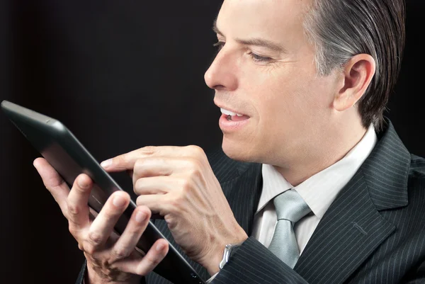 Businessman Uses Tablet, Close — Stock Photo, Image
