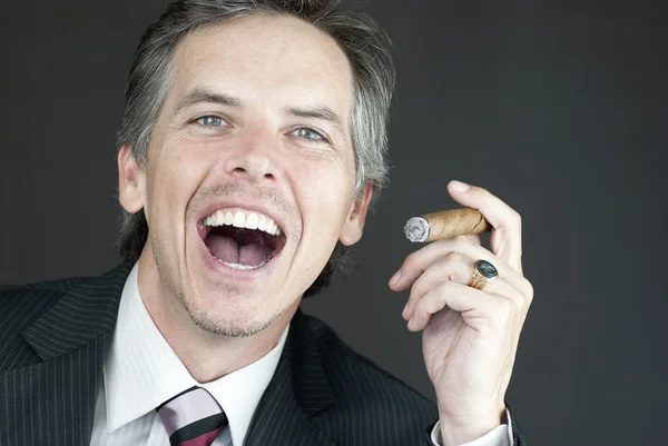 Businessman Celebrates With Cigar — Stock Photo, Image