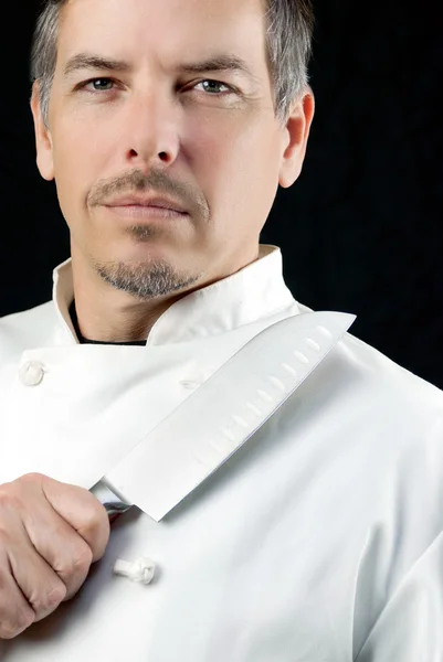 Chef Displays Knife, Portrait — Stock Photo, Image