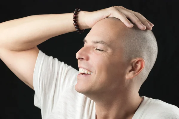 Man Feels Newly Shaved Head — Stock Photo, Image