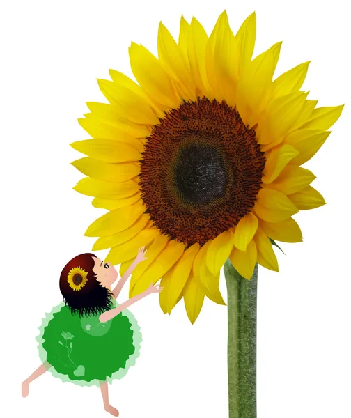Little Girl and Sunflower — Stock Photo, Image
