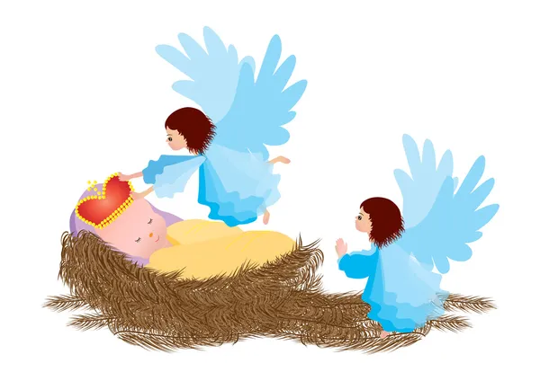 赤ん坊のイエス ・ キリストおよび天使 — ストックベクタ