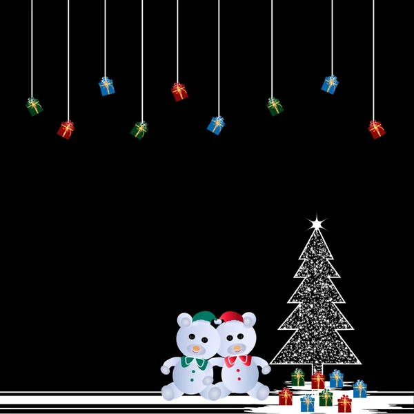 Dos osos de peluche y árbol de Navidad — Archivo Imágenes Vectoriales