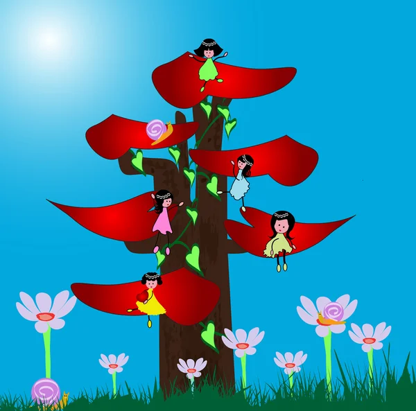 Δέντρο αγάπη και παιδάκια — Διανυσματικό Αρχείο