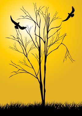 Bare tree and bird clipart