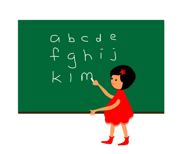 Alfabeto de aprendizaje de niña — Vector de stock