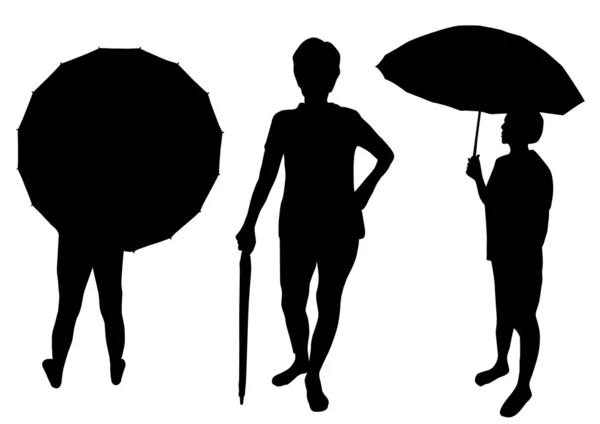 Silhueta de pessoas com guarda-chuvas — Vetor de Stock
