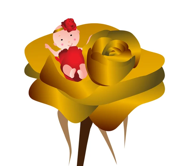 Bébé fille avec rose — Image vectorielle