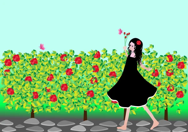 गुलाब के साथ लड़की — स्टॉक वेक्टर