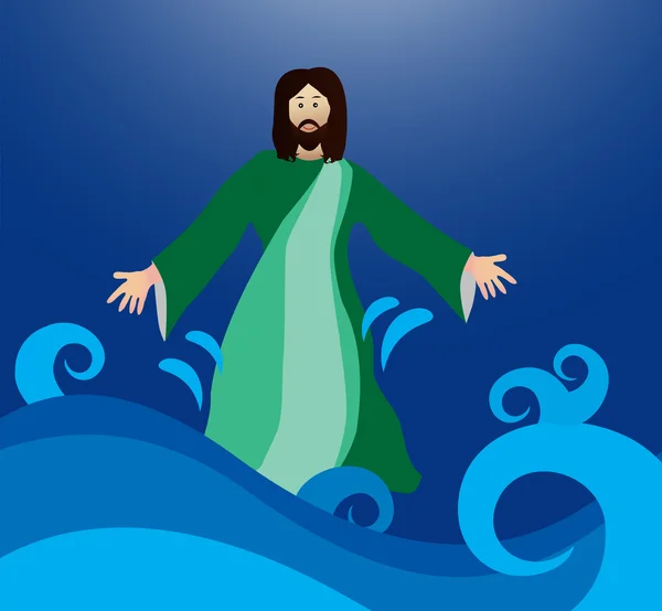 Jesús caminando sobre el agua — Vector de stock