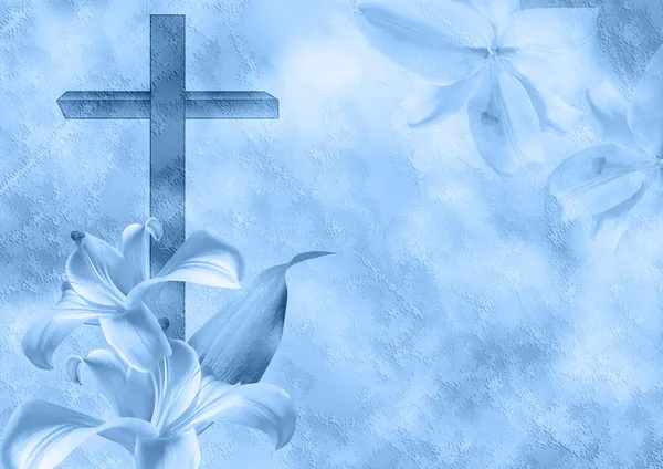 Christian cross and lily flower — Stock Photo, Image