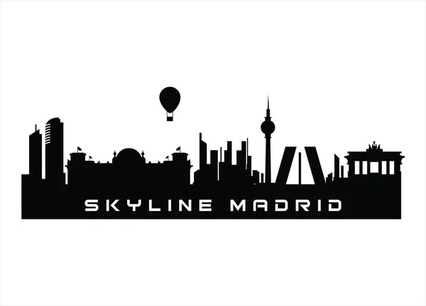 Madrid Skyline Vízszintes Banner Madrid Fekete Sziluettje Spanyolország Vector Template — Stock Vector