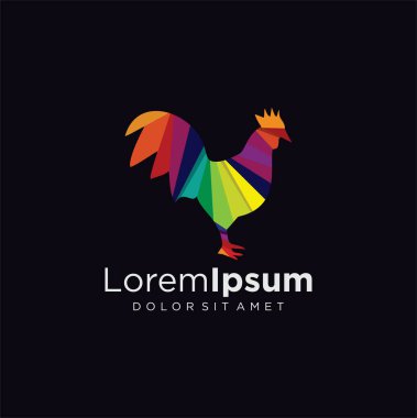Soyut Horoz Logosu Renkli Vektör İllüstrasyon Simgesi. Logo horozu düz tasarım. Tavuk Kümes Hayvanları Logosu Renkli Tasarım