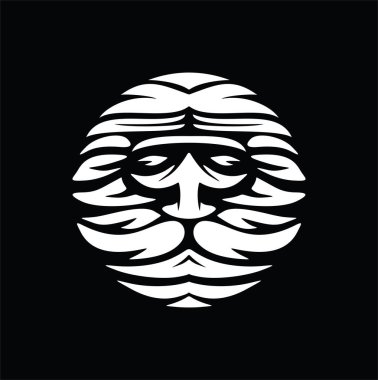 Yaşlı Adam Silueti, siyah arkaplandaki Menkul Kıymetler Çizimi. Sakallı Adam Hippi Yüzlü Karakter Moda Silueti Avatar Amblem Simgesi Simgesi